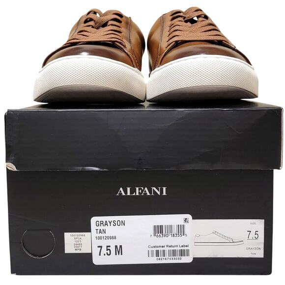Alfani Men Grayson Low Top Lace Up Sneakers Size US 7.5M Tan Brown Faux Leather - Picture 4 of 4